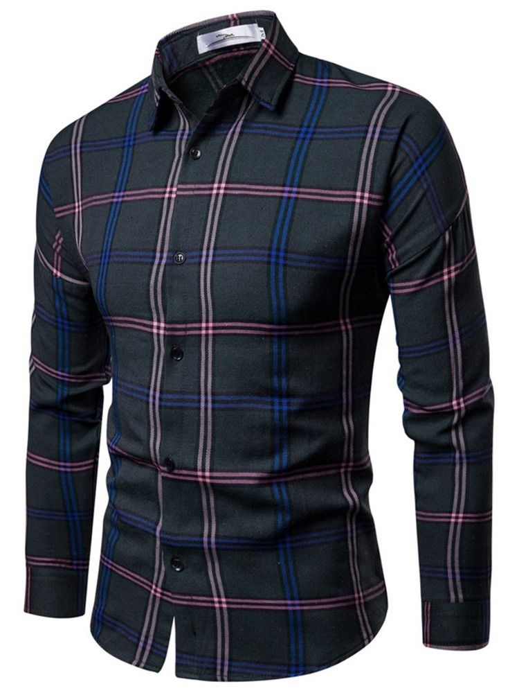 Lapel Plaid Print Single-breasted Men's Shirt