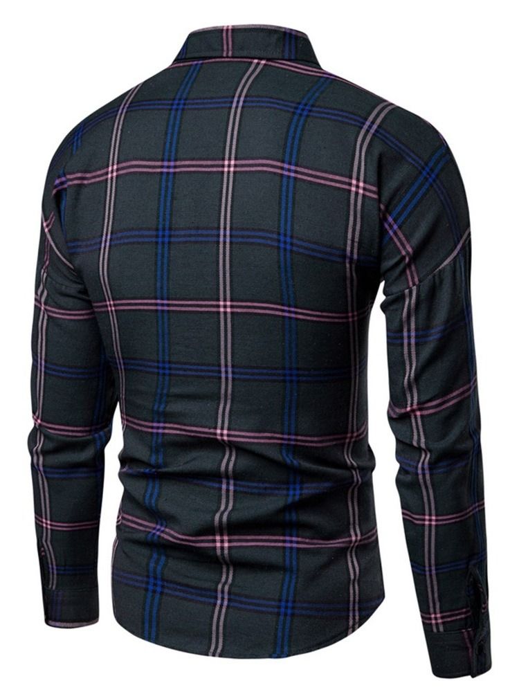 Lapel Plaid Print Single-breasted Men's Shirt