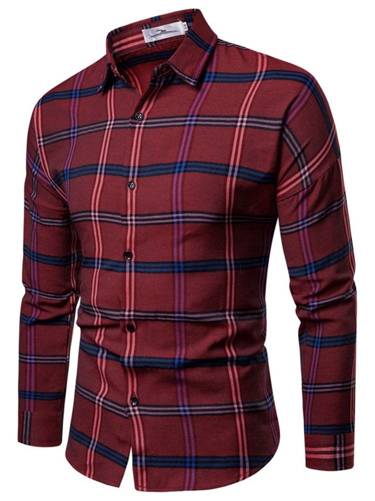 Lapel Plaid Print Single-breasted Men's Shirt