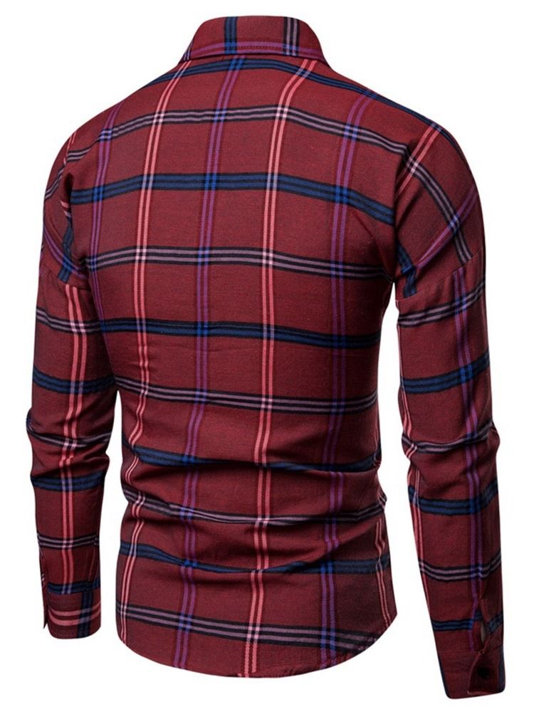 Lapel Plaid Print Single-breasted Men's Shirt