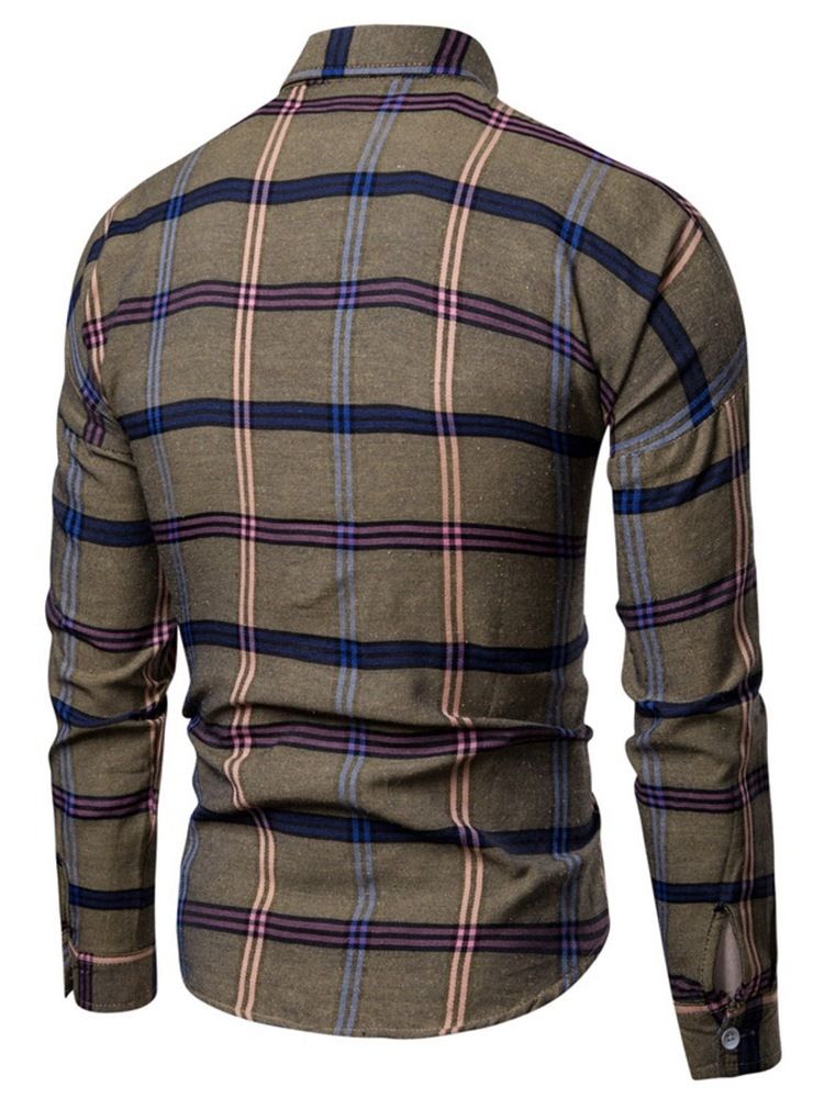 Lapel Plaid Print Single-breasted Men's Shirt