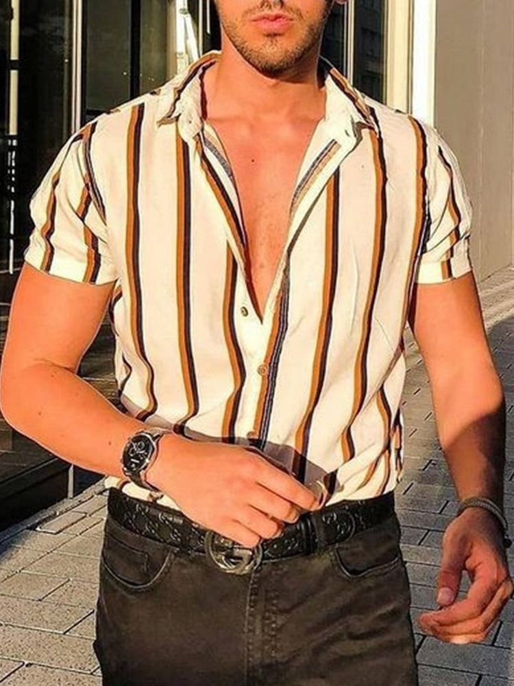 Lapel Stripe Single-breasted Men's Shirt