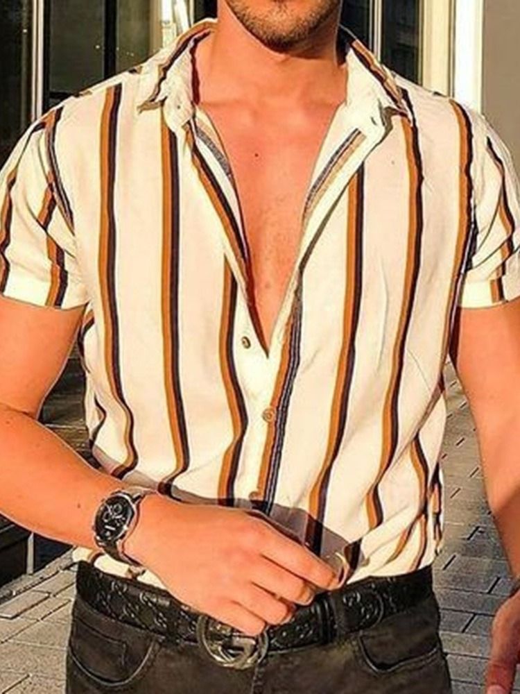 Lapel Stripe Single-breasted Men's Shirt