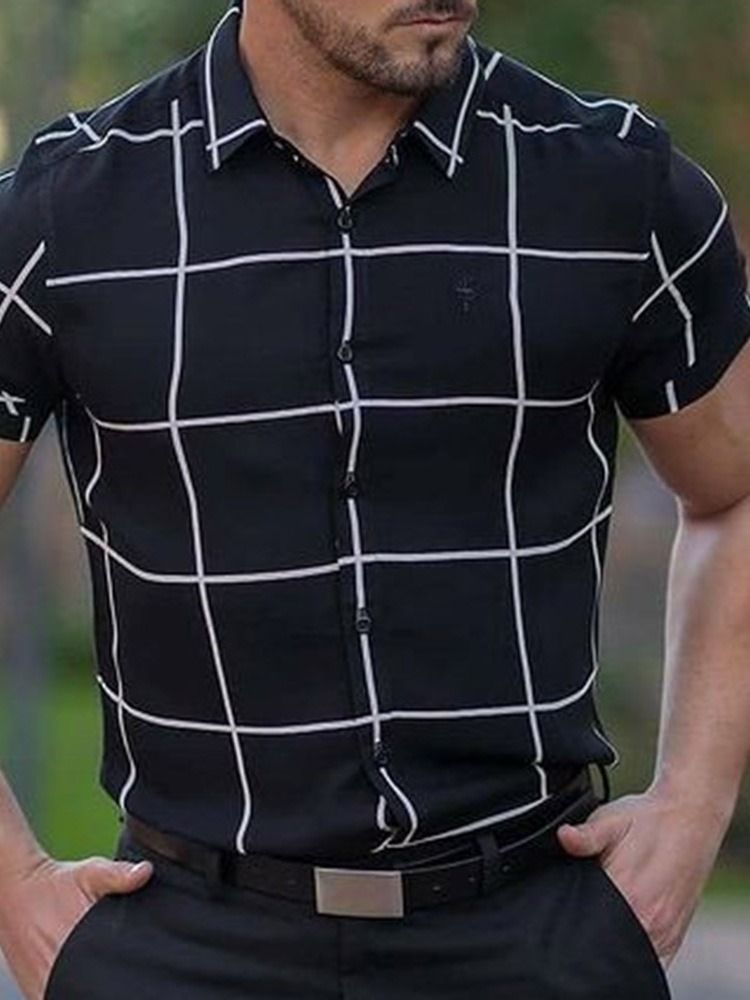 Plaid Casual Revers Single-breasted Men's Shirt