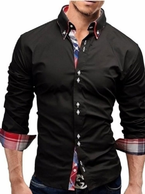 Plaid Print Casual Revers Button Herre Slim Shirt