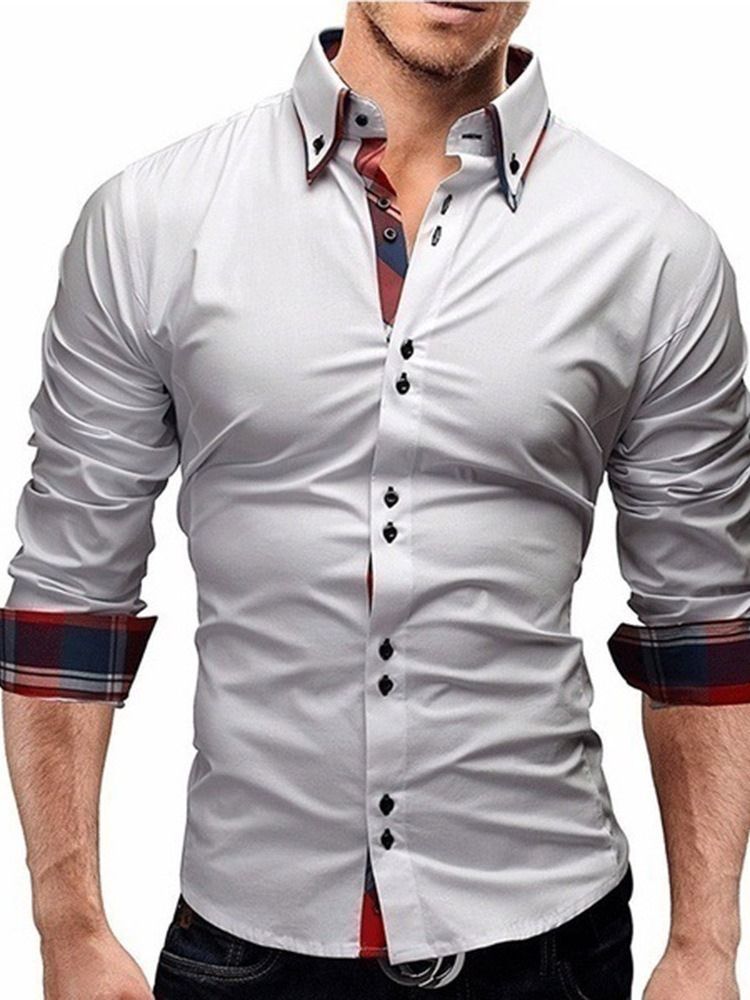 Plaid Print Casual Revers Button Herre Slim Shirt