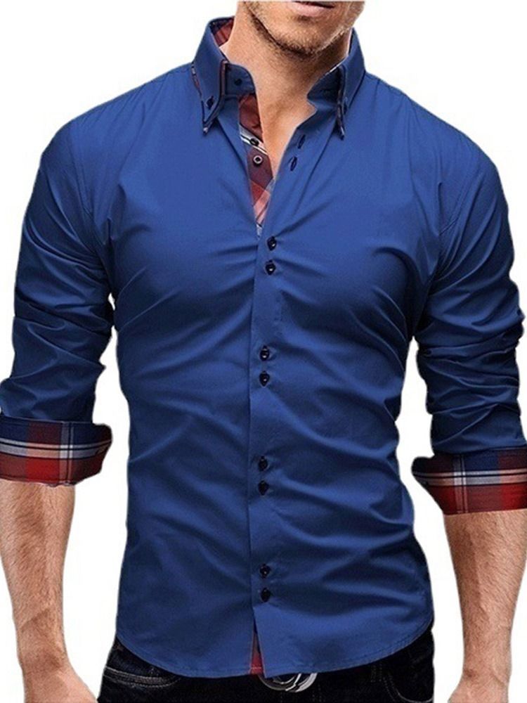 Plaid Print Casual Revers Button Herre Slim Shirt