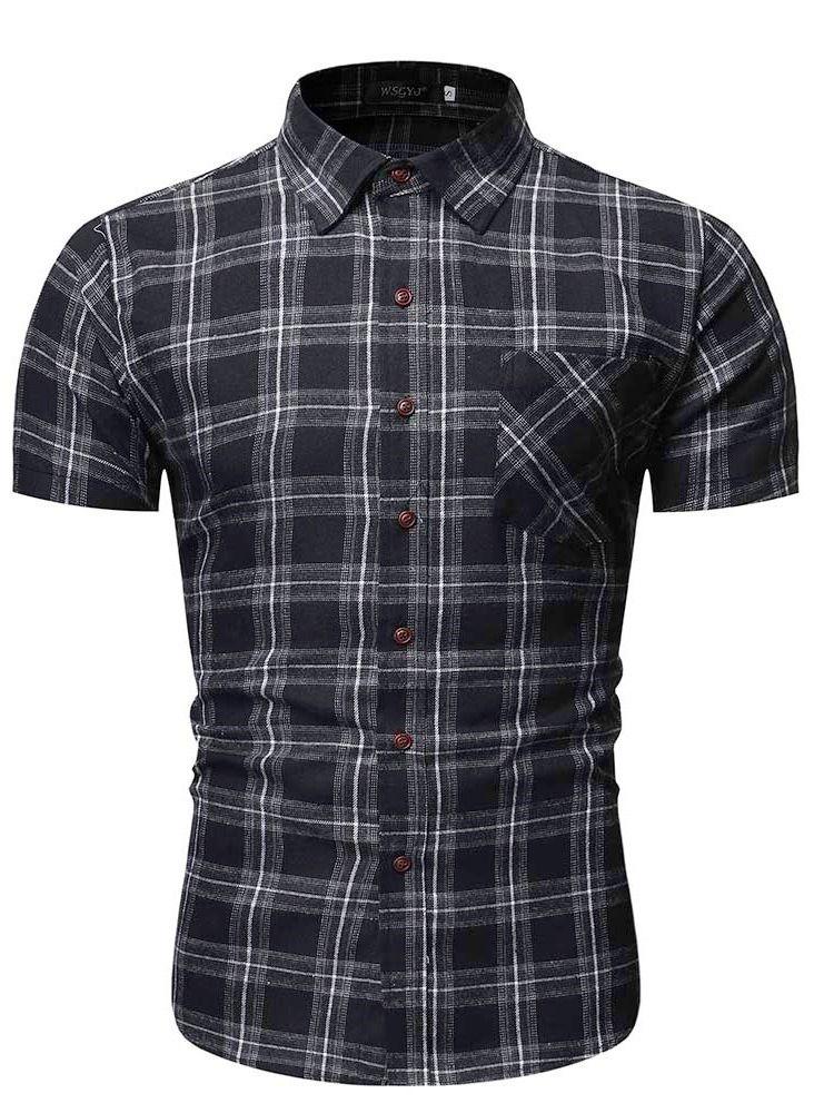 Plaid Print Revers Single-breasted Men's Shirt