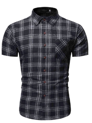 Plaid Print Revers Single-breasted Men's Shirt