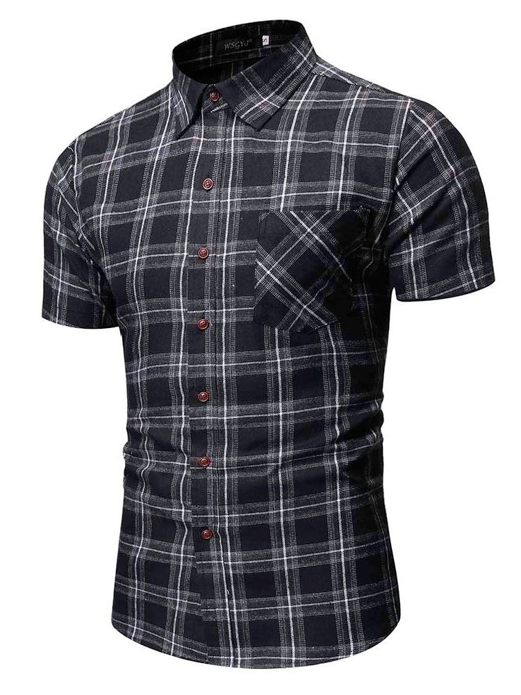 Plaid Print Revers Single-breasted Men's Shirt