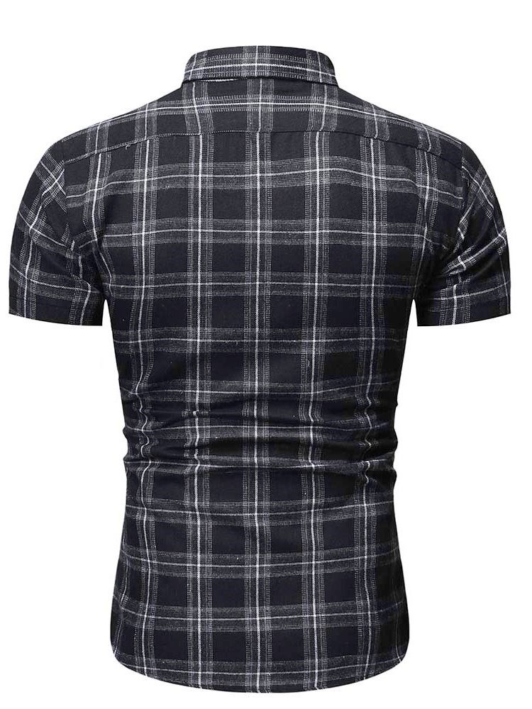 Plaid Print Revers Single-breasted Men's Shirt