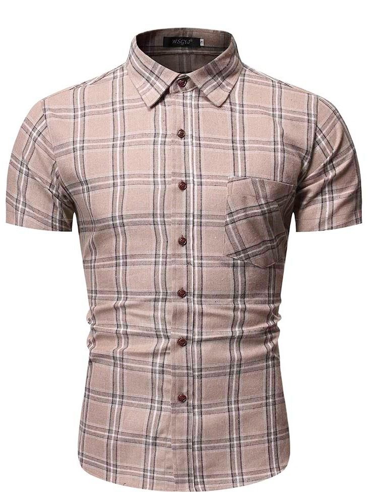 Plaid Print Revers Single-breasted Men's Shirt