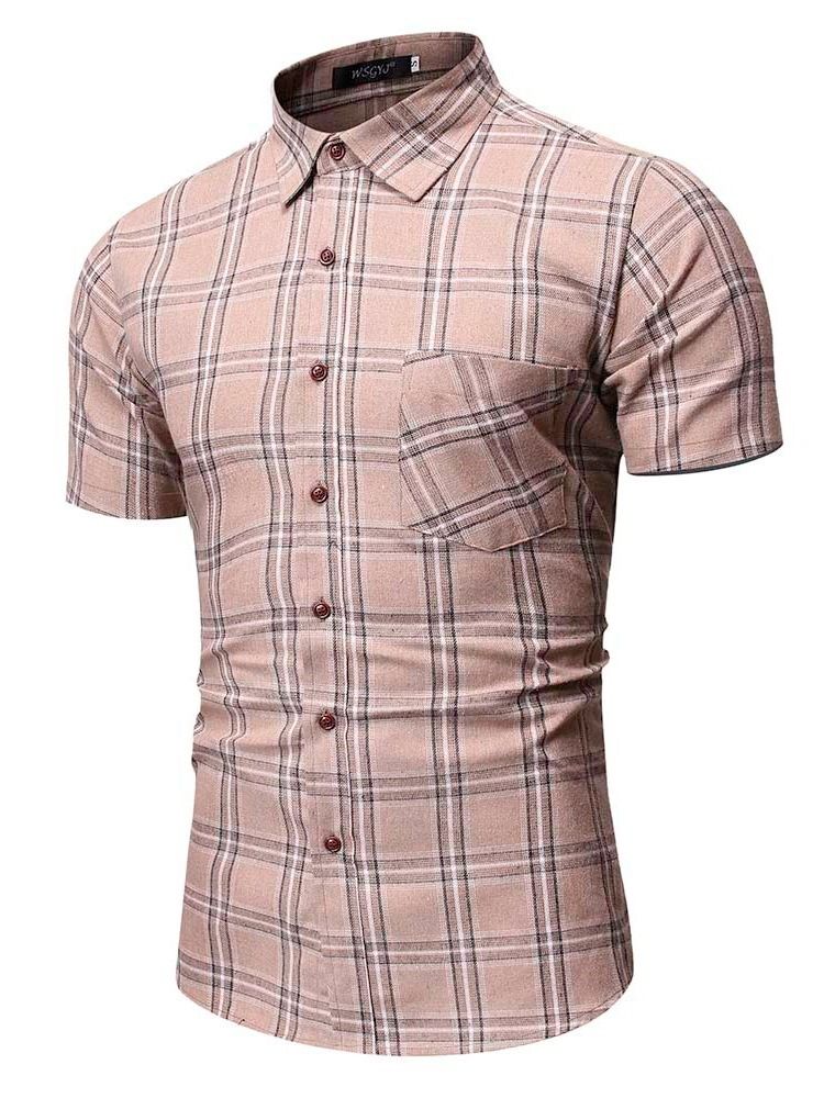 Plaid Print Revers Single-breasted Men's Shirt