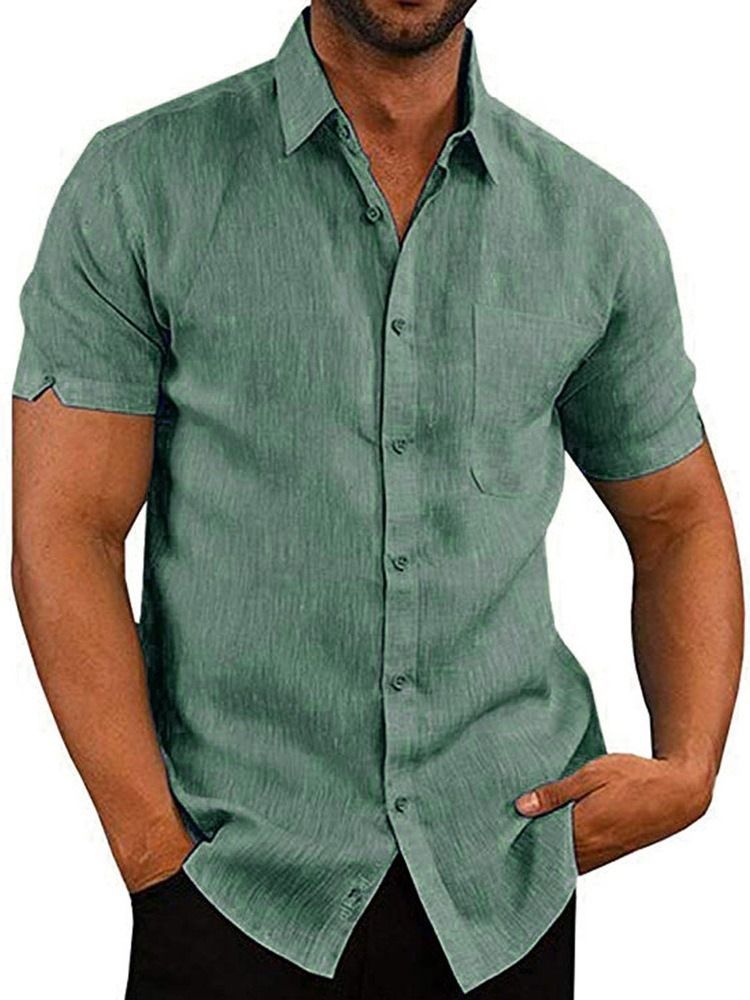 Pocket Plain Revers Single-breasted Men's Shirt