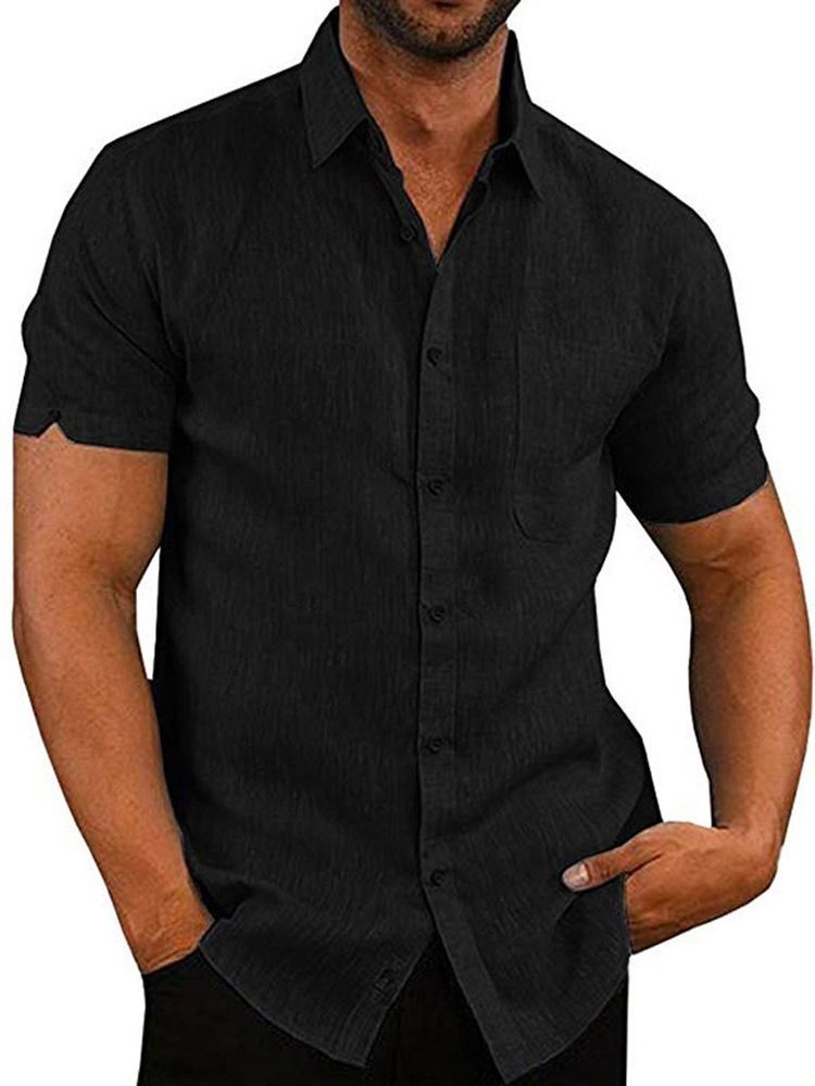 Pocket Plain Revers Single-breasted Men's Shirt