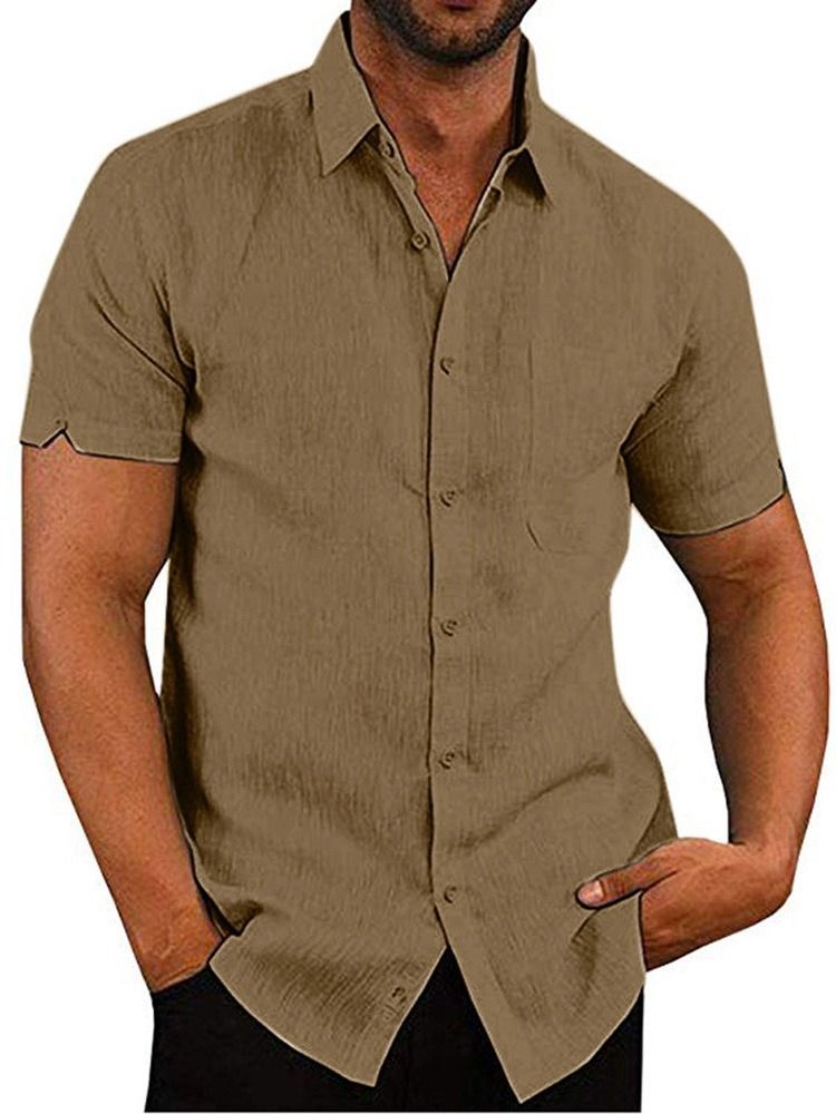 Pocket Plain Revers Single-breasted Men's Shirt