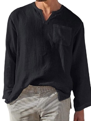 Pocket Plain Stand Collar Loose Shirt Til Mænd