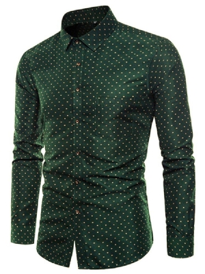 Polka Dots Green Slim Fit Herre Casual Kjoler