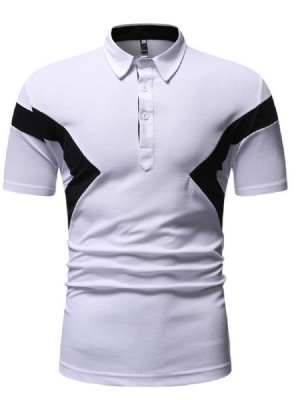 Polo Neck Button Color Block Herre-shirt