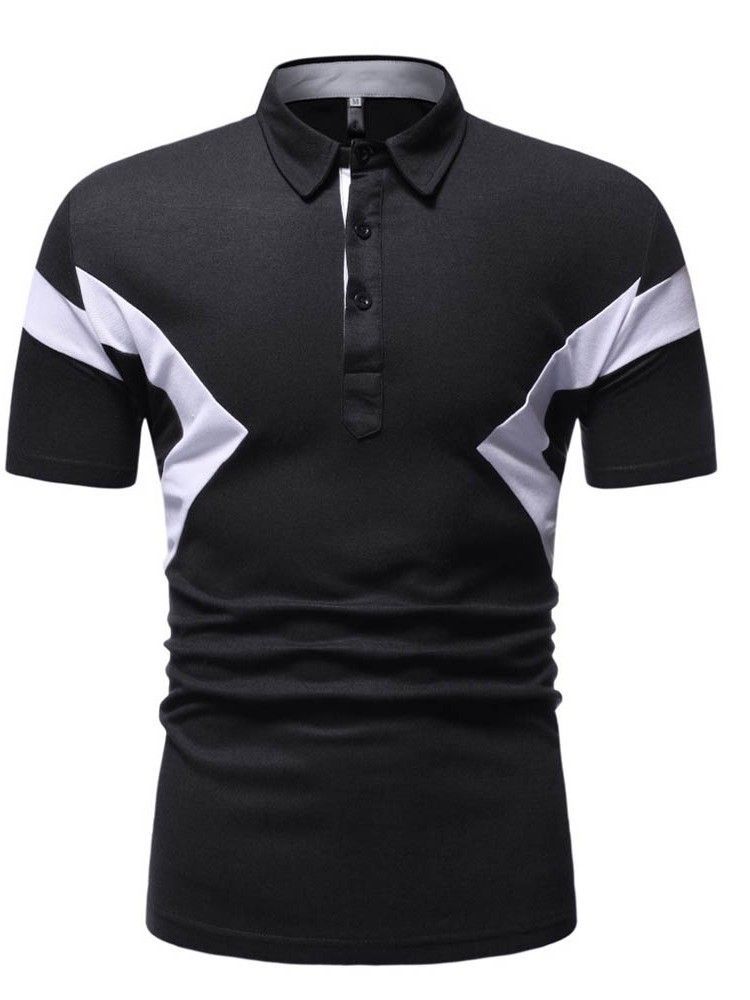 Polo Neck Button Color Block Herre-shirt