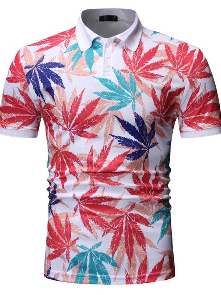 Polo Neck Plant Herre Print Shirt