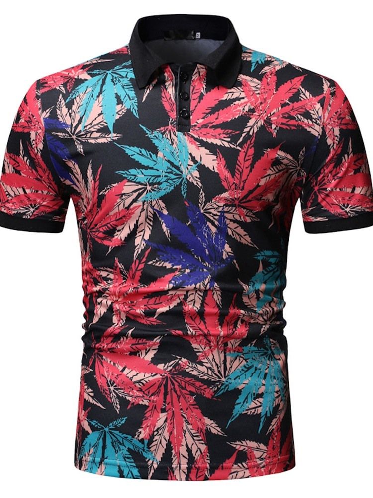 Polo Neck Plant Herre Print Shirt