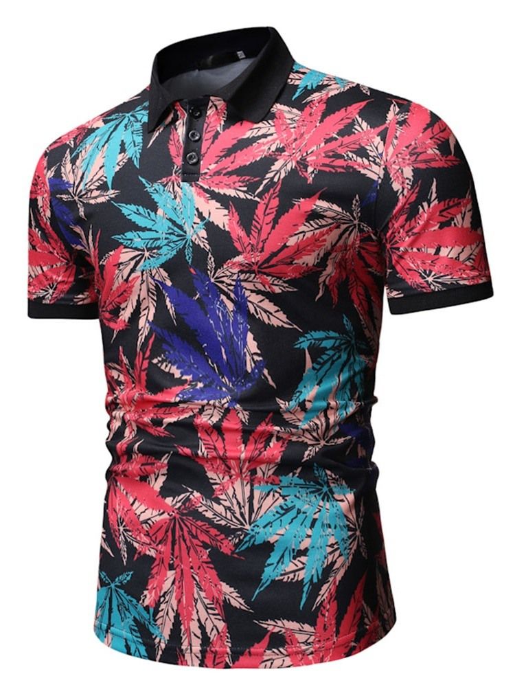 Polo Neck Plant Herre Print Shirt