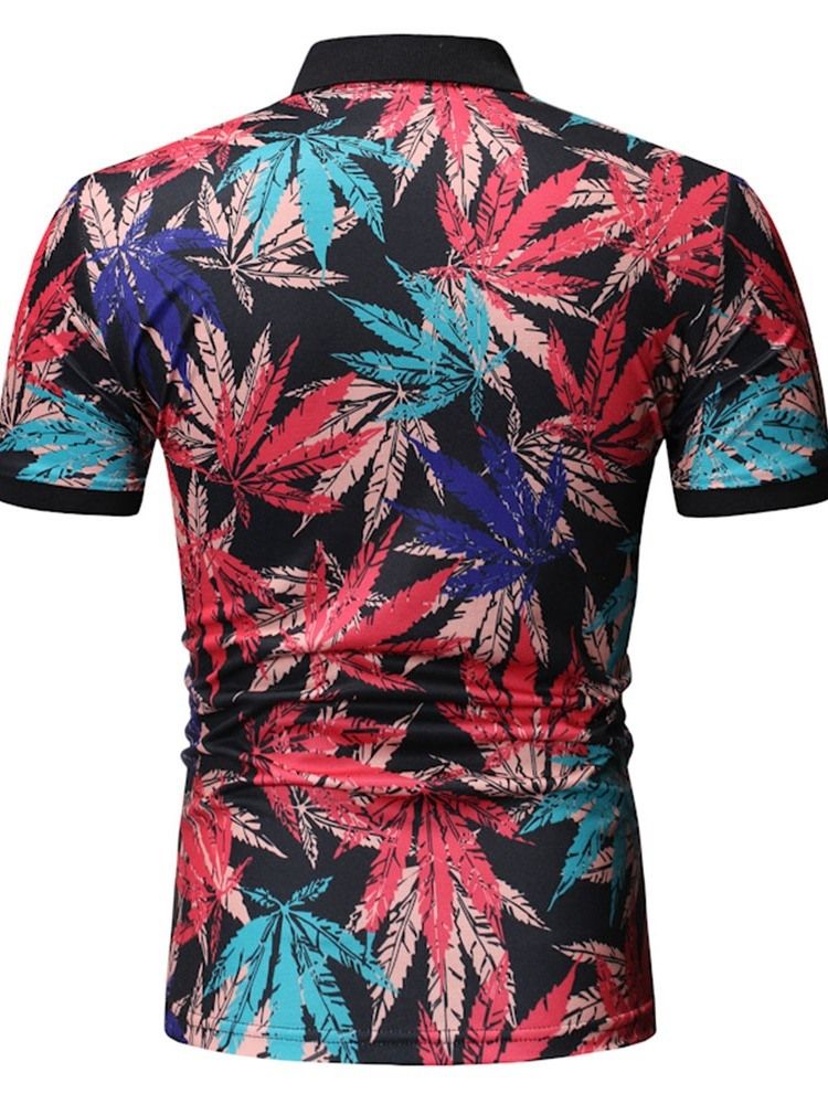 Polo Neck Plant Herre Print Shirt