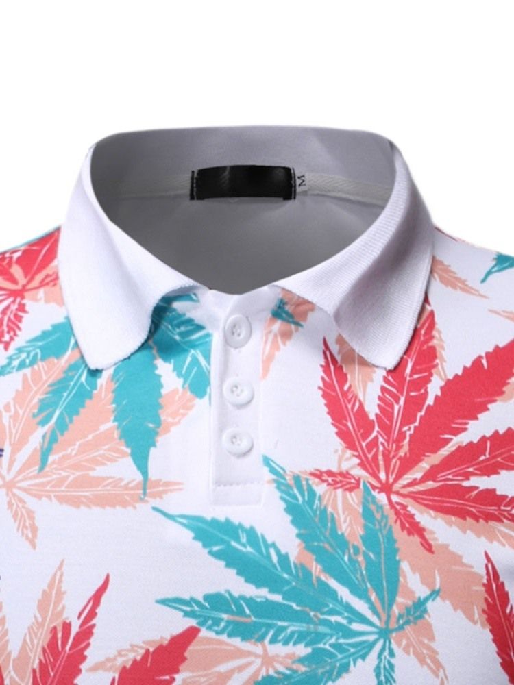 Polo Neck Plant Herre Print Shirt