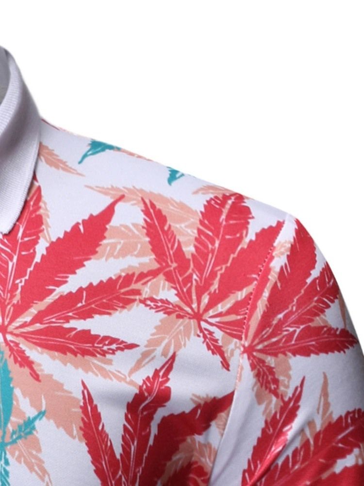 Polo Neck Plant Herre Print Shirt