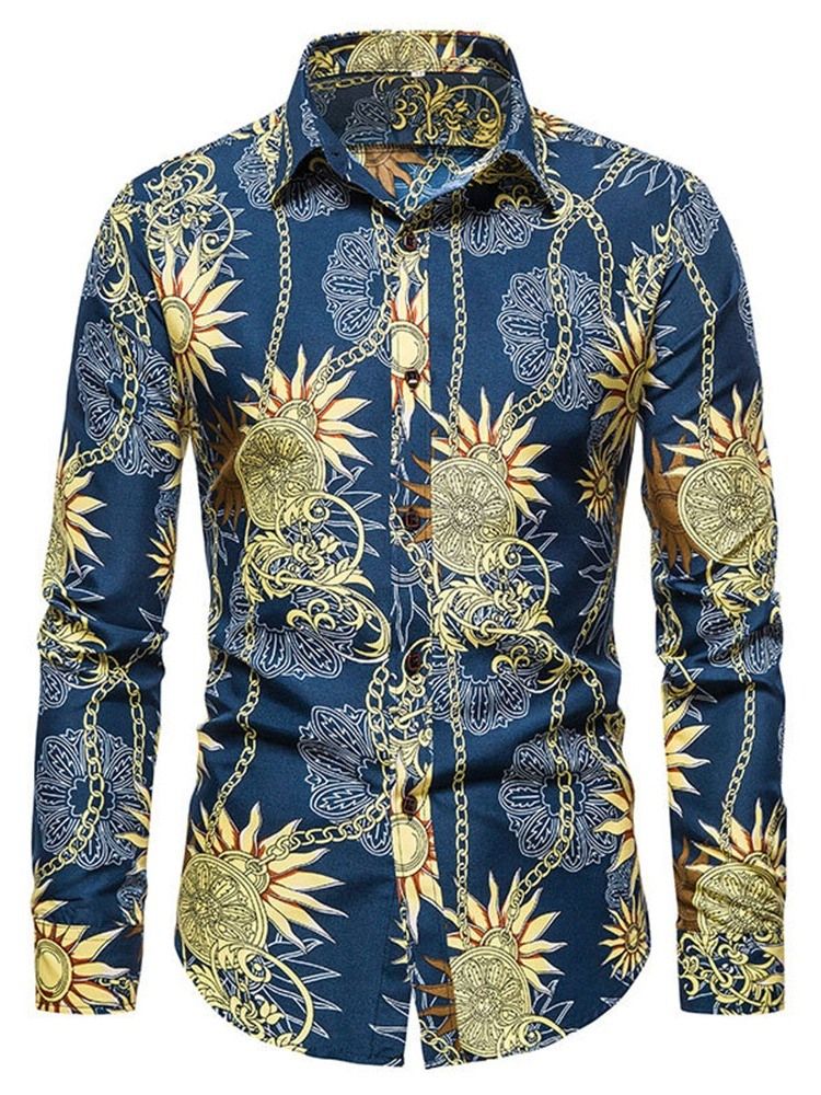 Print Revers Casual Fall Herre Slim Shirt