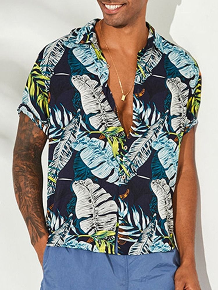 Print Revers Color Block Herre Slim Single-breasted Shirt