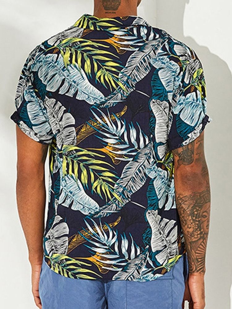 Print Revers Color Block Herre Slim Single-breasted Shirt