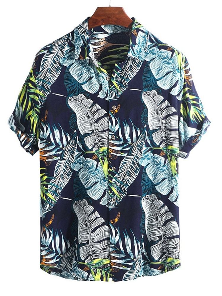 Print Revers Color Block Herre Slim Single-breasted Shirt