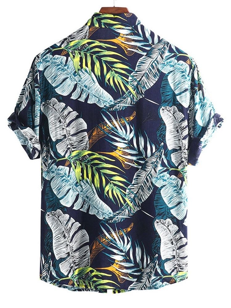 Print Revers Color Block Herre Slim Single-breasted Shirt