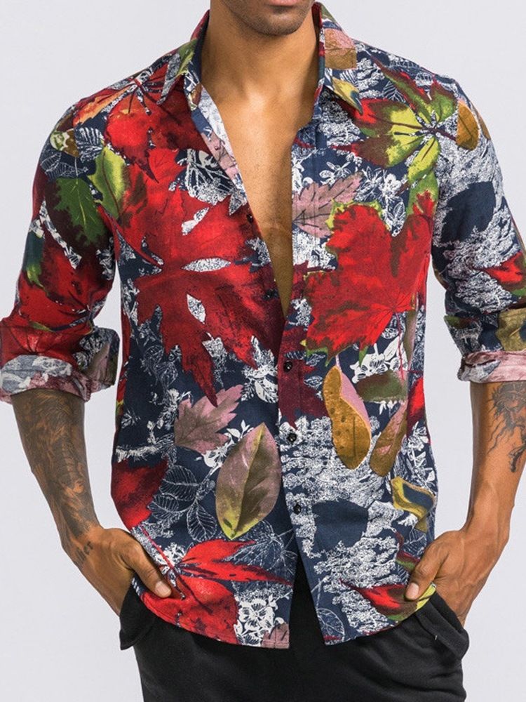 Print Revers Floral Men's Slim Summer Shirt