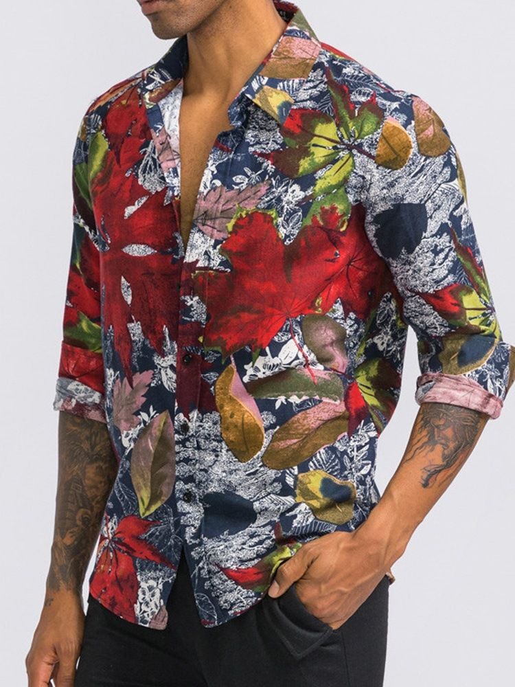 Print Revers Floral Men's Slim Summer Shirt