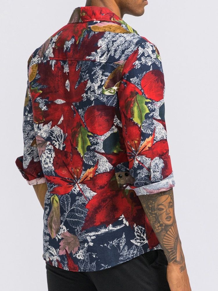 Print Revers Floral Men's Slim Summer Shirt