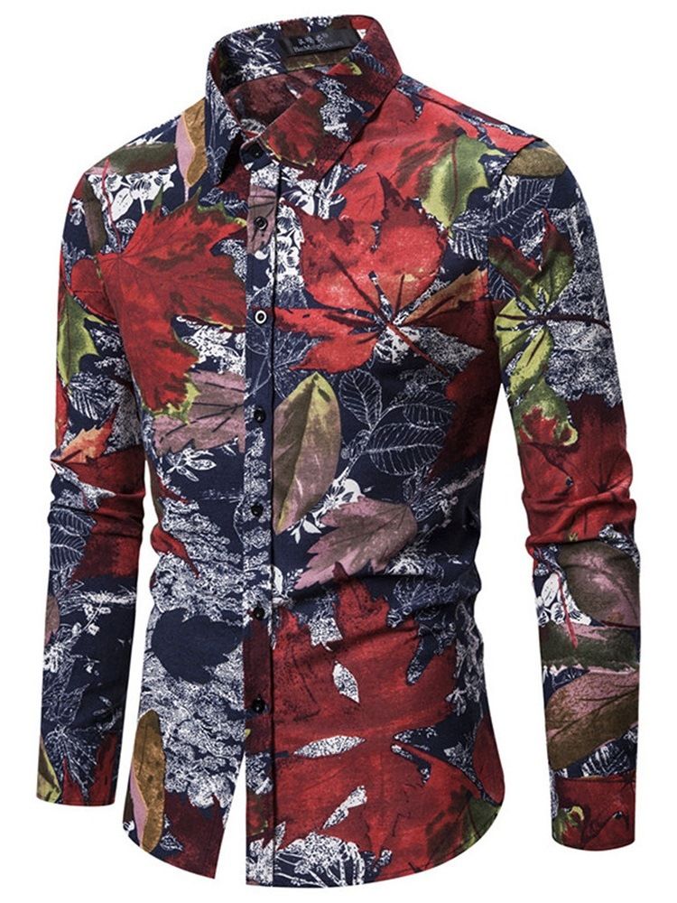 Print Revers Floral Men's Slim Summer Shirt