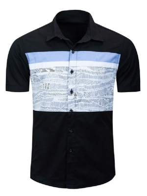 Print Revers Single-breasted Short Sleeve Men's Slim Shirt