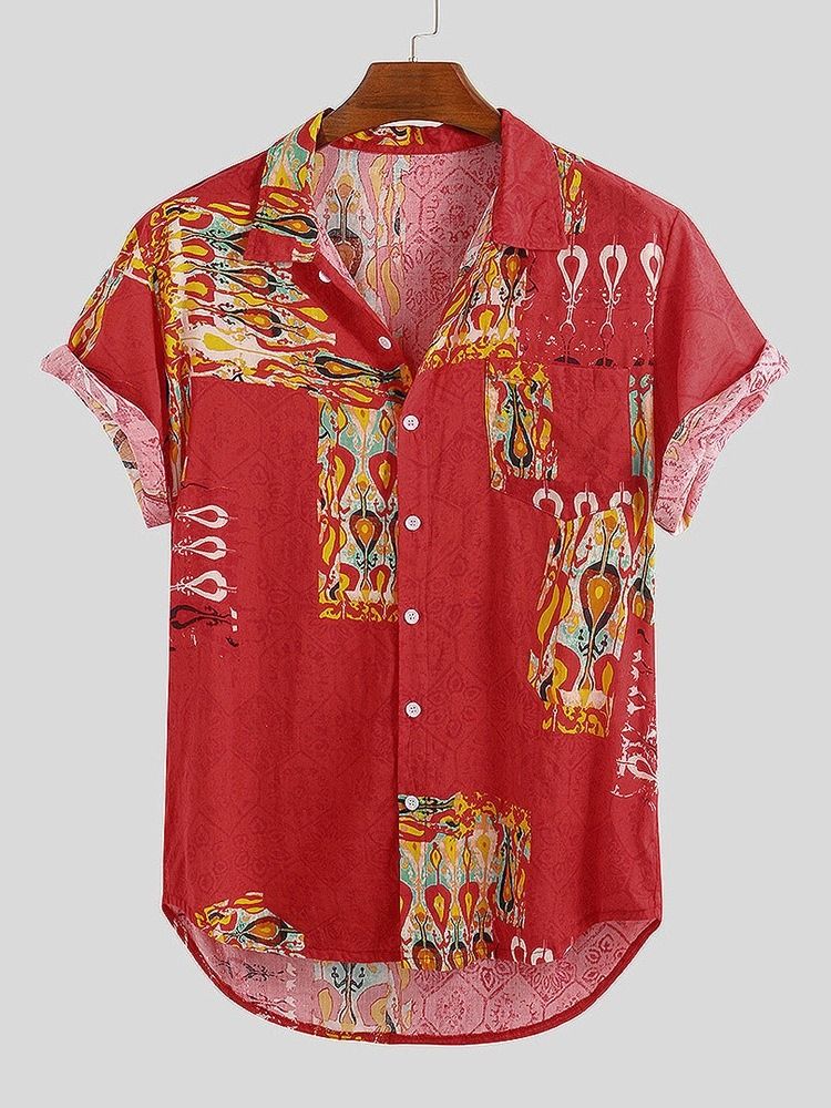 Print Stand Collar European Loose Summer Shirt Til Mænd