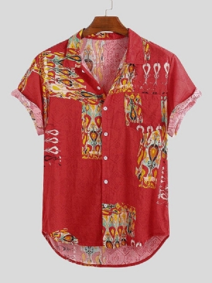 Print Stand Collar European Loose Summer Shirt Til Mænd