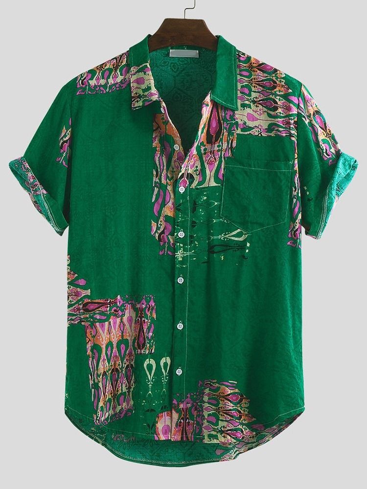 Print Stand Collar European Loose Summer Shirt Til Mænd