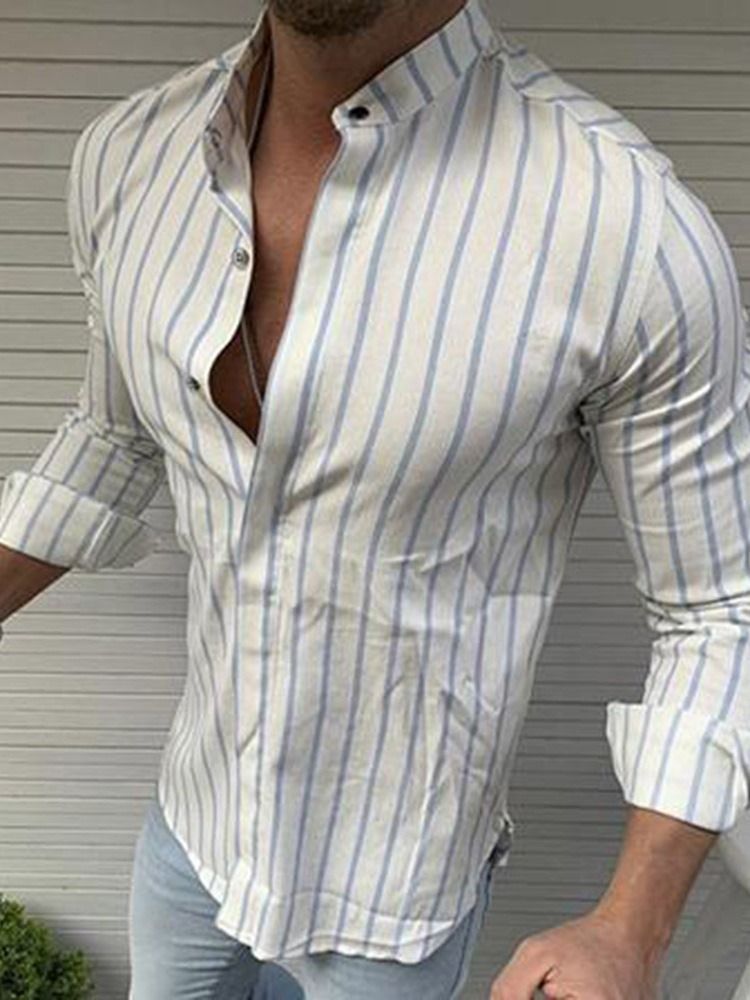 Print Stand Collar European Slim Single-breasted Men's Shirt