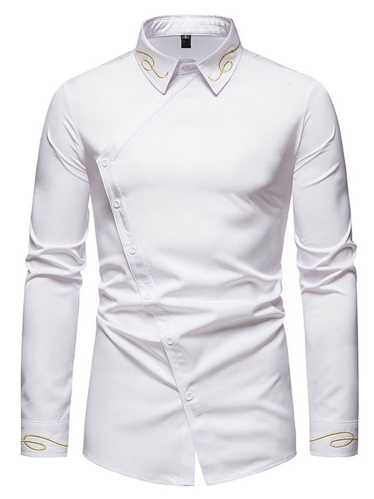 Revers Broderi Afslappet Efterår Mænds Slim Shirt