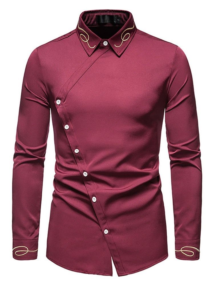 Revers Broderi Afslappet Efterår Mænds Slim Shirt