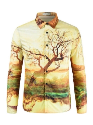 Revers Casual Print Slim Herre Spring Shirt