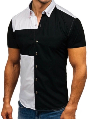 Revers Color Block Casual Slim Triple-breasted Men's Shirt