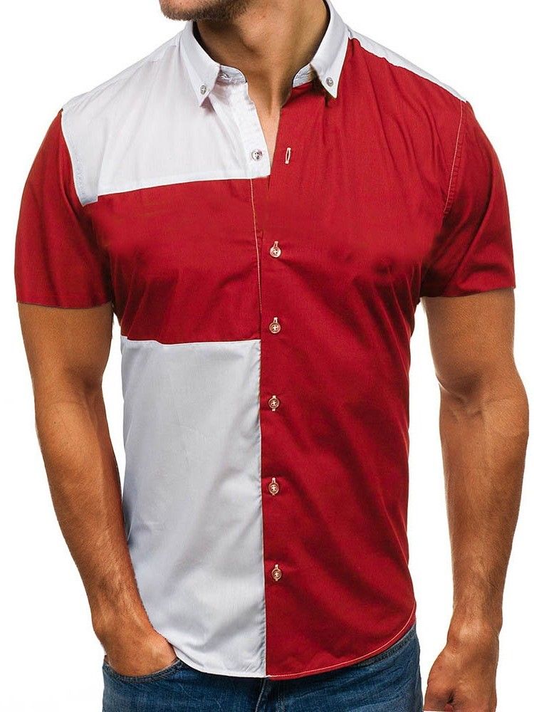 Revers Color Block Casual Slim Triple-breasted Men's Shirt