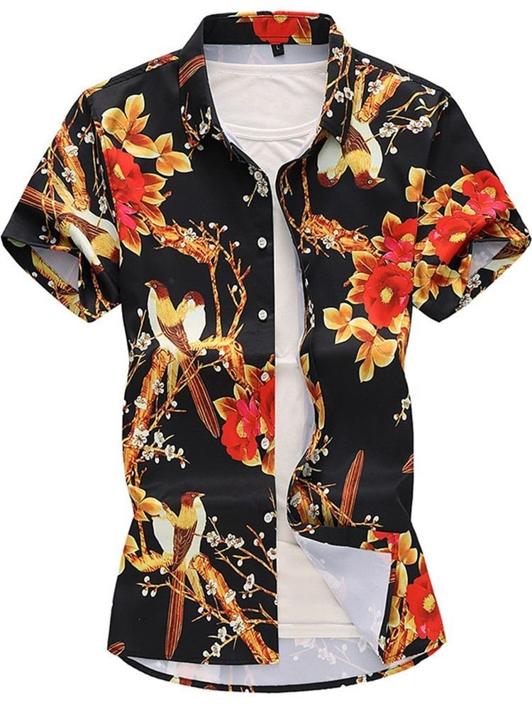 Revers Fashion Print Single-breasted Mens Summer Shirt